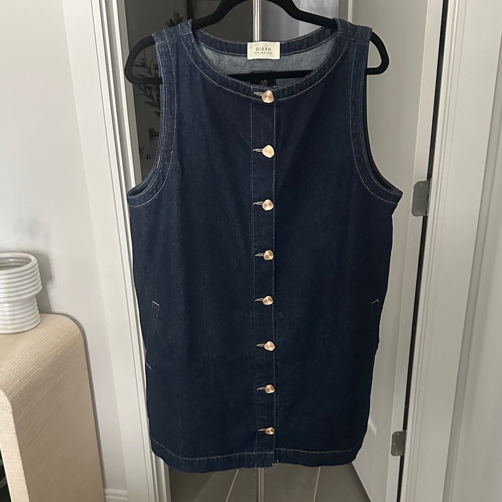 DISSH Sleeveless Dark Denim Button-Front Dress